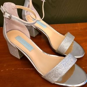 Silver Glitter Block Heel Sandal Blue by Betsey Johnson